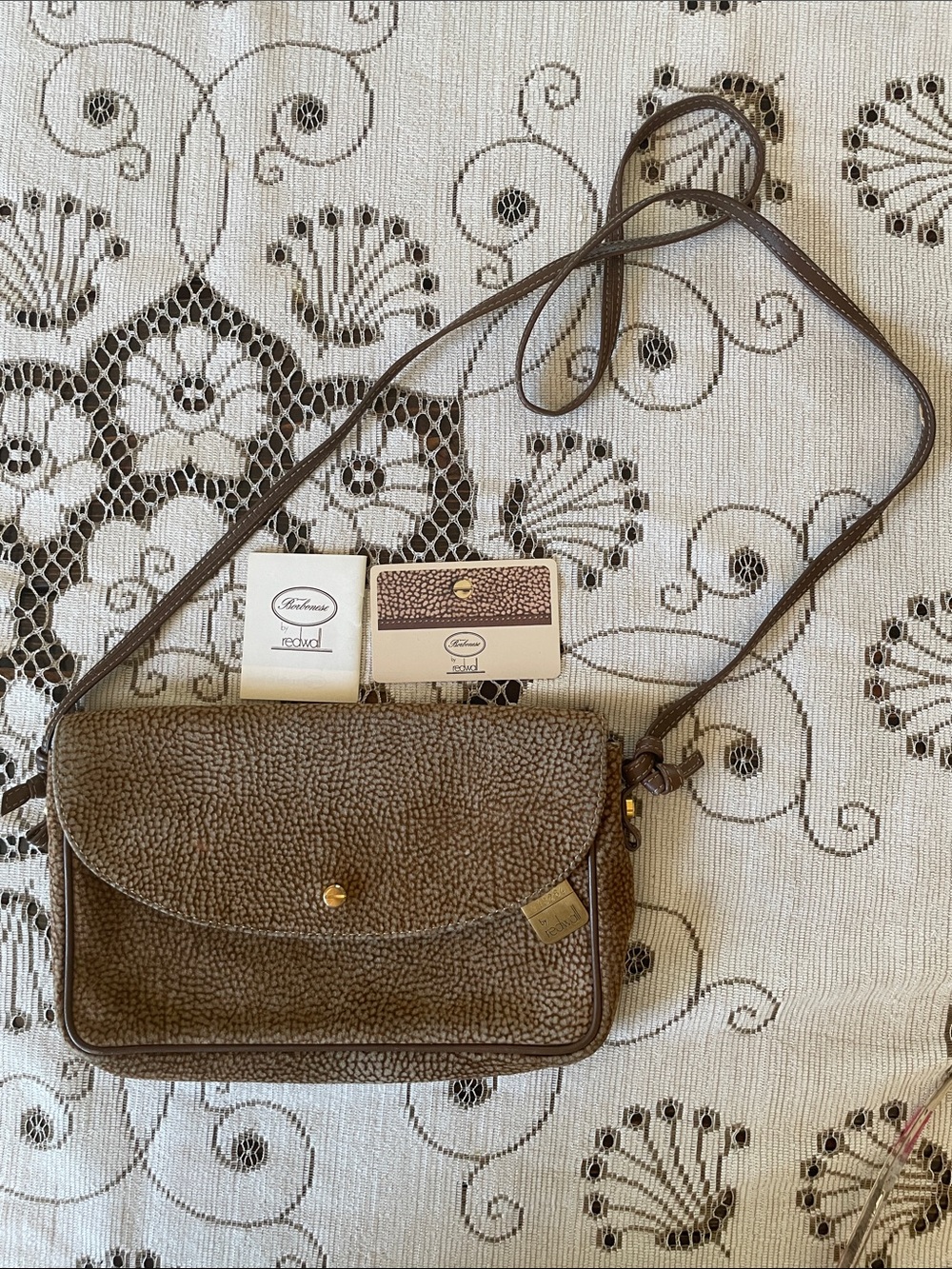 Borbonese by Redwall Vtg Quail Print w Tags Crossbody Bag with Leather Trim